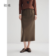 初棉爆款醋酸羊毛松緊腰半身裙女25早春直筒顯瘦長(cháng)款高個(gè)針織半裙 棕色 S