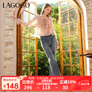 LAGOGO百搭顯瘦牛仔褲女拉谷谷春秋新款質(zhì)感挺括顯腿長休閑微喇褲 深牛仔藍(lán)(N2) S