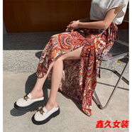美安嘉傣族裙子女西雙版納民族風(fēng)印花開(kāi)叉裹裙海邊度假一片式綁帶半身裙 841-5-a字半身裙 均碼 系帶腰圍可調節-a字半身裙