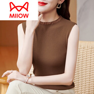 貓人（MiiOW）半高領(lǐng)吊帶背心女春夏西裝內搭蕾絲外穿無(wú)袖中領(lǐng)針織衫打底衫上衣 咖啡色 S