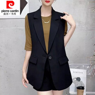 皮爾卡丹（pierre cardin）23年新款春秋季新款西裝領(lǐng)馬甲女中長(zhǎng)款坎肩背心馬夾外套外穿馬甲 黑色馬甲 XL 建議【120-140斤】