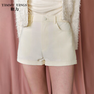 糖力【商場(chǎng)同款】秋季新款百搭休閑褲直筒短褲女翻折腳邊熱褲 杏色 常規 S