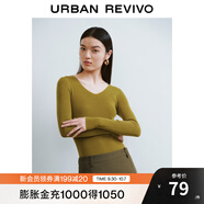 UR秋季新款女裝簡(jiǎn)約基礎(chǔ)百搭休閑修身V領(lǐng)針織衫UWB940008 褐綠 M
