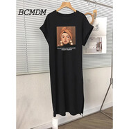 BCMDM香港潮牌度假背心連衣裙女 2025夏季新款寬松直筒沙灘休閑T恤裙子 黑色（大耳環(huán)女孩款） XL （120-140斤）