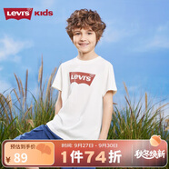 LEVI'S李維斯童裝兒童短袖T恤夏季男女童經典蝙蝠標圓領上衣短T 糖果白