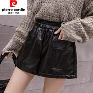 皮爾卡丹（pierre cardin）加大碼女裝時(shí)尚百搭皮短褲女秋冬新款胖mm闊腿皮褲休閑褲A字褲女 9991黑色 大碼L95-110斤
