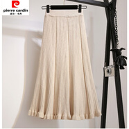 皮爾卡丹大碼針織半身裙女秋冬 2025新款韓版中長(cháng)款高腰木耳邊a字魚(yú)尾裙子 杏色 S 【建議80-100斤】