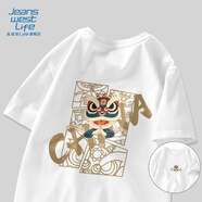 JEANSWEST LIFE真維斯國潮短袖t恤男夏季中國舞獅潮流半袖男大童純棉寬松打底衫
