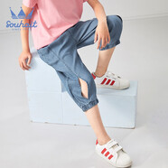 水孩兒（SOUHAIT）童裝女童七分褲夏季新款兒童女童牛仔褲薄款褲子 淺牛仔 105