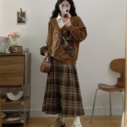 小紅書(shū)爆款大碼女裝秋季搭配一整套胖mm巨顯瘦美拉德學(xué)院風(fēng)衛衣格 格子裙[a字半身裙/裙子半身裙/半 M(80100斤) 均碼