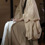XCFREHT【凡塵】禪意風(fēng)外套掛脖吊帶飄逸半身裙棉麻禪服女裝清冷茶服漢服 米色外套+杏色吊帶+杏色棉麻裙 XL