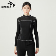 哥弟（GIRDEAR）女裝撞色拼接感木耳邊長袖修身T恤女1300953 黑 M (3碼)