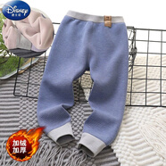 迪士尼男童冬裝兒童加厚保暖褲棉褲彈力秋冬中童寶寶加絨秋褲女童打底褲 牛仔藍 骨條彩紗保暖褲 110