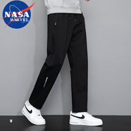 NASA MARVEL休閑褲男春秋季運(yùn)動(dòng)長褲休閑舒適親膚男褲潮流學(xué)生寬松大碼男裝 黑色平口 M （建議90斤-110斤）