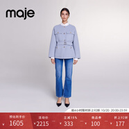 Maje春夏女裝高知風(fēng)穿搭時尚羊毛混紡收腰系帶短款毛呢外套上衣 藍(lán)色【尺碼偏大，建議買小1碼】 S