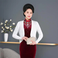 XPMR新品旗袍披肩2021新款春秋日常復(fù)古短外套長(zhǎng)袖開衫配旗袍外搭修身女短款披肩 薄款白色 均碼 90-140斤
