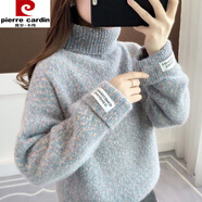 皮爾卡丹（pierre cardin）高中生條紋加絨毛衣女款冬加厚高領(lǐng)水貂絨初中生女孩保暖內(nèi)穿上衣 紫色 【高領(lǐng)】 加厚 M 【86-100斤】