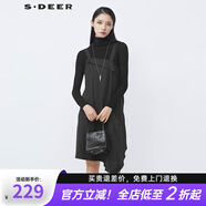 S.DEER圣迪奧女裝高領肌理黑色針織兩件連衣裙S21481201 黑色/91 XL/175
