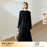 顏域黑色連衣裙春冬季女裝2025年新款顯瘦連身裙針織假兩件百褶裙 黑色1（加厚） XXL/44