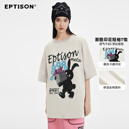 衣品天成夏季新款3D印花小黑兔圖案短袖T恤230G圓領(lǐng)oversize衣服潮 淺灰色 165