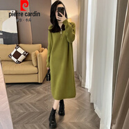 皮爾卡丹（pierre cardin）秋冬新款大衣加拉煉針織裙適合身材嬌小的女性搭配優(yōu)雅修身的毛 綠色 S
