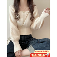 蕉京毛衣女針織衫打底衫可外穿長(cháng)袖上衣2025秋冬新款內搭洋氣修身顯瘦 【米杏】法式方領(lǐng)燈籠袖毛衣 均碼 【建議80-120斤】