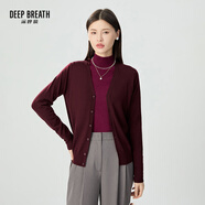 深呼吸DEEP BREATH女裝可機(jī)洗純羊毛針織開(kāi)衫女A400298 酒紅 L (4碼)