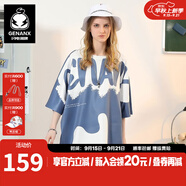 閃電潮牌（GENANX）情侶裝夏裝短袖國(guó)潮oversize寬松太空棉t恤男國(guó)潮 藍(lán)白色 S