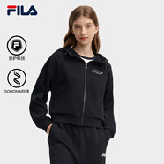 FILA 斐樂官方短款外套女秋季新款時尚刺繡開衫衛(wèi)衣夾克上衣 正黑色-BK M