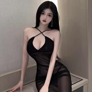 性感新中式辣妹馬卡龍色連衣裙后媽包臀星空紗裙連身純欲開叉 黑色(吊帶長裙+內(nèi)褲) M碼80-110斤保密發(fā)貨