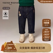 Teenie Weenie Kids小熊童裝25新款秋冬男寶寶寬松鎖色薄絨牛仔褲 牛仔色 100 cm