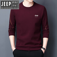 吉普（JEEP）圓領(lǐng)長袖T恤男士高級棉衛(wèi)衣男秋冬季秋衣打底衫加大碼T恤男 【JEEP】酒紅 【春秋款】 XL 175/88A