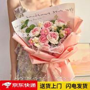 泰西絲毛線針織永生花花束成品創(chuàng)意編織玫瑰情人節(jié)送女友閨蜜生日禮物 大花束[粉玫瑰]+手提袋