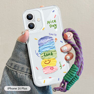 英愷達(dá) 適用蘋果16Plus手機(jī)殼iPhone16Plus保護(hù)套鏡頭全包防摔親膚男女款保護(hù)套透明開心色塊+手繩