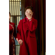 蘇洛琳（SULUOLIN）2024呢子大衣女裝秋冬款感中長(zhǎng)款新中式國(guó)風(fēng)盤(pán)扣夾棉毛呢外套 酒紅色夾棉 加厚 L