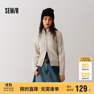 森馬（Semir）針織開衫女修身正肩溫柔系2024冬季高領(lǐng)絞花衣服顯瘦109724106003