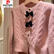 皮爾卡丹（pierre cardin）2025秋冬溫柔甜美蝴蝶結針織開衫女小香風設計感長袖收腰加厚毛衣 粉色【商場款】 S 建議80-90斤
