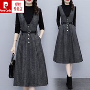 皮爾卡丹（pierre cardin）單件裝背帶連衣裙女2025年新款秋冬毛呢氣質外穿顯瘦中長a字裙 黑色毛衣+連衣裙套裝 3XL 建議 145-160