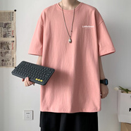 歌樸偉短袖t恤男棉質(zhì)寬松上衣半截袖打底衫圓領(lǐng)五分袖夏季百搭舒適衣服 DT165-粉色 M（80-100斤）