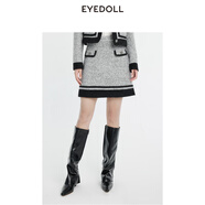 EYEDOLL【商場同款】冬季新款優(yōu)雅通勤小香風(fēng)拼接灰色毛呢短裙 灰色 S