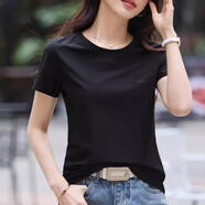 韓依索絲女裝短袖t恤2025新款夏裝韓版修身百搭t恤衫遮肚體恤半袖圓領(lǐng)上衣 黑色 XL