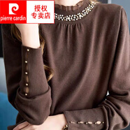 皮爾卡丹（pierre cardin）小香風蕾絲花邊半高領(lǐng)釘珠針織衫女2025秋冬新款設計感毛衣打底衫 咖啡色 L