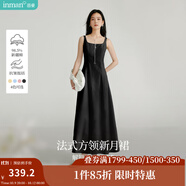 茵曼（INMAN）章若楠同款歐若風法式吊帶連衣裙2025夏季新品女裝淡鵝黃色裙子 黑色 L