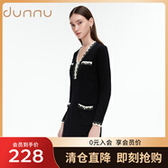敦奴（DUNNU）dunnu敦奴冬季羊毛混紡珠片蕾絲織帶修身針織連衣裙 正黑 S