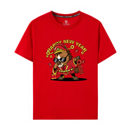 OLOEY馬年生肖馬本命年喜慶2026年新年短袖T恤純棉春節半袖大碼酒紅色 鞭炮馬-紅 S 160(適合80-95斤左右)