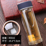凱霖（KAILIN）水杯雙層玻璃杯男女士車(chē)載透明便攜耐熱帶蓋辦公泡茶杯子 450毫升