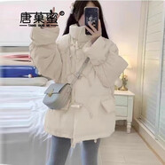 唐菓蜜羽絨棉服女2024秋冬季新款學(xué)生韓系減齡學(xué)院風(fēng)加厚保暖棉衣棉襖女 米白色 M