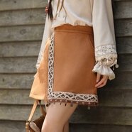 森女部落民族風(fēng)復古高腰半身裙女2025新款秋冬流蘇設計感A字短裙 棕色半身裙 M