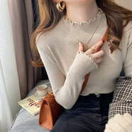 柯蘭娜洋氣內(nèi)搭打底衫女春秋新款木耳邊半高領(lǐng)毛衣針織衫上衣 燕麥色長袖 均碼 【適合80-145斤】