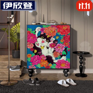 伊欣登新款輕奢法式奶油入戶鞋柜客廳進(jìn)門收納立柜陽(yáng)臺(tái)玄關(guān)靠墻儲(chǔ)物柜子 花卉貓咪 長(zhǎng)90*高110*厚40  黑色